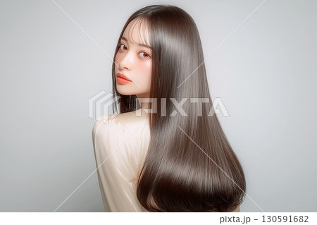 長い髪の美人女性・ヘアスタイル・トリートメント・髪質改善「AI生成画像」 130591682