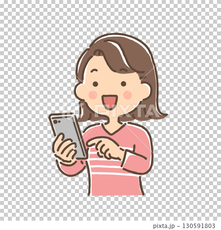 微笑的年輕女子操作智慧型手機(全彩) 微笑的年輕女子操作智慧型手機(全彩) 130591803