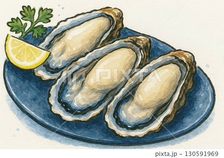 新鮮な牡蠣の絵手紙風イラスト 130591969