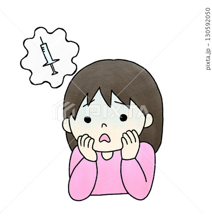 注射が苦手で青ざめる女の子の手描きイラスト 注射が苦手で青ざめる女の子の手描きイラスト 130592050