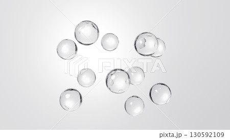 白背景に透明の美しい球体の液体。複数。3D（横長） 130592109