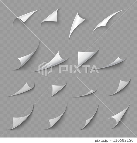 Realistic set of curled page corners with peel effect. Vector 130592150