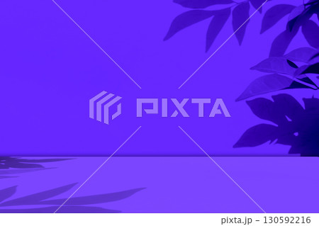 Purple Background Product Studio Podium Wall Scene Abstract Mockup Kitchen Table Cosmetic Shadow Leaves Empty Counter Room Backdrop Shelf Minimal Floor Summer Scene Loft Spring Template Platform Bar. 130592216