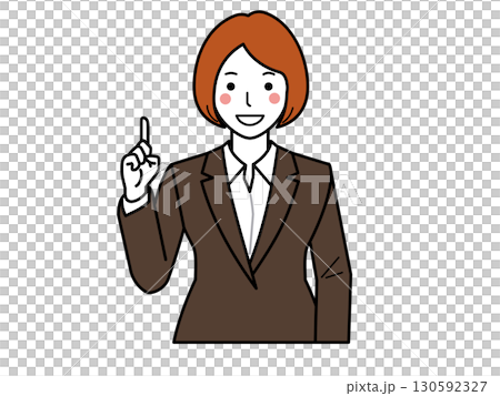 Brown suit. Woman doing number 1 pose Brown suit. Woman doing number 1 pose 130592327