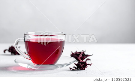 Roselle Tea in Clear Glass with Minimalist Background Roselle Tea in Clear Glass with Minimalist Background 130592522
