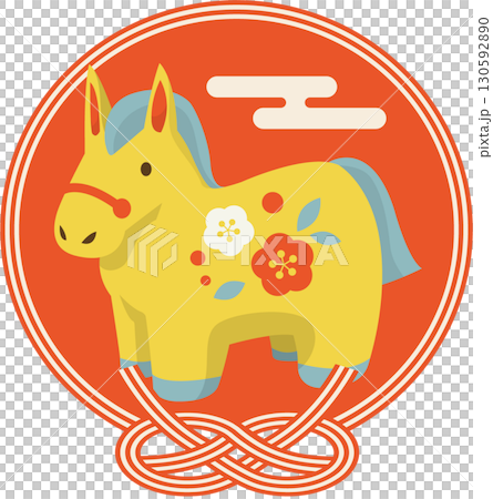 Year of the Horse Icon 03 Retro Color Golden Horse Abalone Knot Cute Illustration 130592890