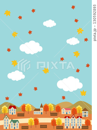 秋、背景、田舎、イラスト、かわいい、紅葉、縦 130592893