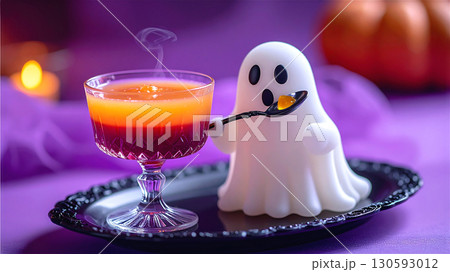 ハロウィンゼリーを食べるお化け ハロウィンゼリーを食べるお化け 130593012