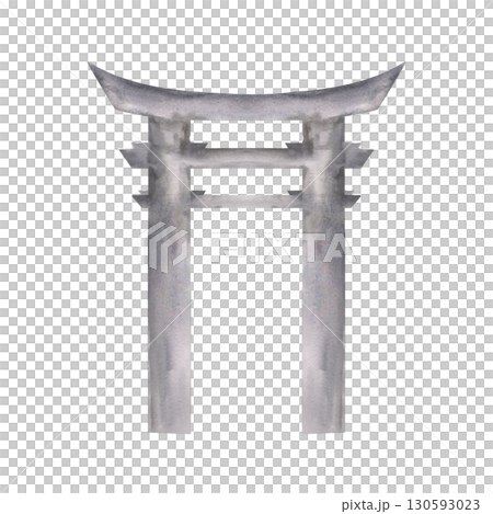 Japanese traditional gate torii watercolor illustration. Hand drawn isolated architecture element,outdoor garden decor. Oriental cultural fence clipart for poster,card,invitation design 130593023