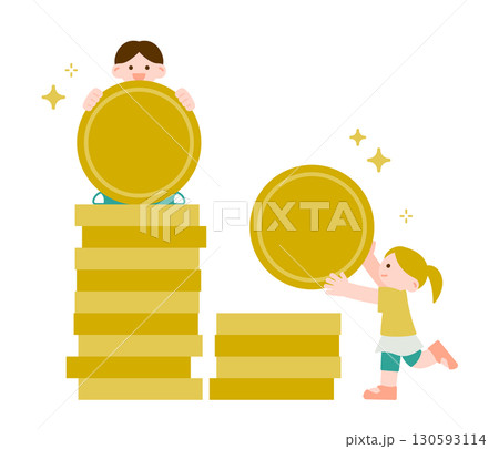 子供とお金のイラスト|貯金・仮想通貨・ポイント・積立 子供とお金のイラスト|貯金・仮想通貨・ポイント・積立 130593114