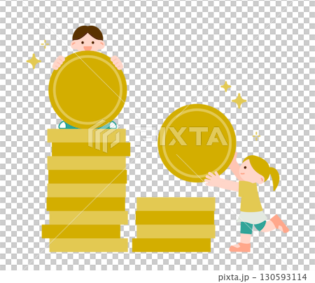 子供とお金のイラスト|貯金・仮想通貨・ポイント・積立 子供とお金のイラスト|貯金・仮想通貨・ポイント・積立 130593114