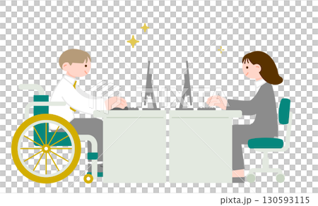 車椅子ユーザーと同じ職場で働く 多様性のある会社のイメージイラスト 車椅子ユーザーと同じ職場で働く 多様性のある会社のイメージイラスト 130593115
