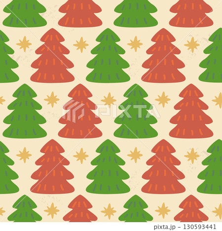 クリスマスツリーと星のシームレスパターン 130593441