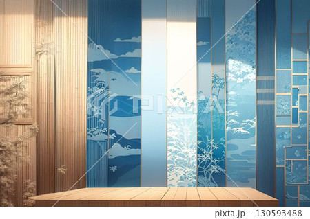 障子と木の台_和モダンな空間_和風デザイン背景 障子と木の台_和モダンな空間_和風デザイン背景 130593488