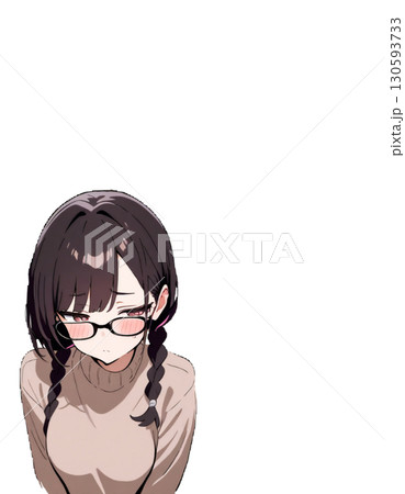 もじもじする眼鏡の女の子のイラスト 130593733
