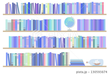 色々な本が並ぶ本棚のイラストセット 130593874