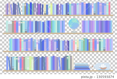 色々な本が並ぶ本棚のイラストセット 130593874