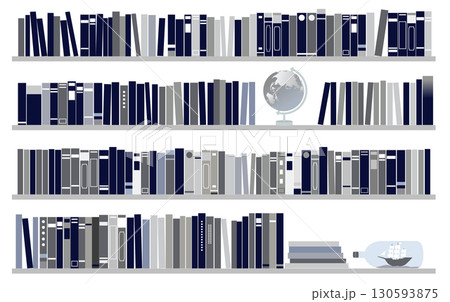 色々な本が並ぶ本棚のイラストセット 130593875
