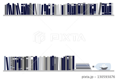 色々な本が並ぶ本棚のフレームイラスト 色々な本が並ぶ本棚のフレームイラスト 130593876
