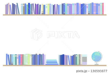色々な本が並ぶ本棚のフレームイラスト 130593877