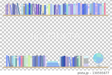 色々な本が並ぶ本棚のフレームイラスト 130593877