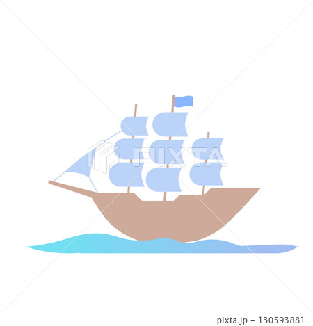 シンプルな帆船のシルエットイラスト 130593881