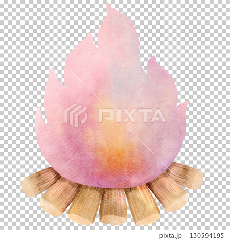 Watercolor Bonfire Illustration on Black Background 130594195