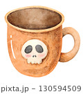 Watercolor Illustration of skull mug 130594509