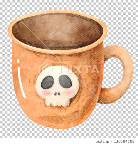 Watercolor Illustration of skull mug 130594509