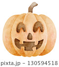 Watercolor illustration of a carved pumpkin 130594518