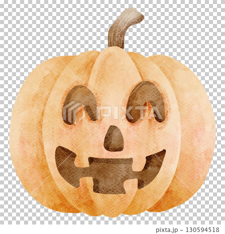 Watercolor illustration of a carved pumpkin 130594518
