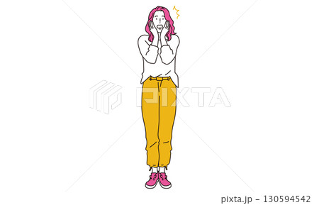 衝撃をうけている若い女性のイラスト素材 130594542