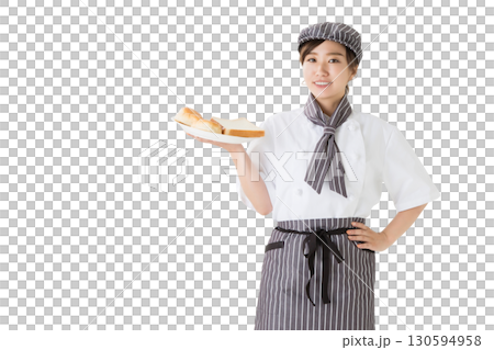 コックコートを着た女性(パン屋,ベーカリー,切り抜き) コックコートを着た女性(パン屋,ベーカリー,切り抜き) 130594958