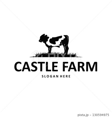 Livestock farm design concept cow logo with black silhouette of cow, design for farm, farmer, brand, business and poster template as icon symbol illustration Livestock farm design concept cow logo with black silhouette of cow, design for farm, farmer, brand, business and poster template as icon symbol illustration 130594975