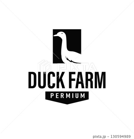 Duck logo black silhouette design livestock concept farm animal duck silhouette design for product brand, poster, symbol, icon templet illustration 130594989