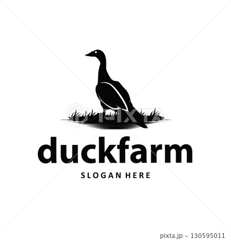 Duck logo black silhouette design livestock concept farm animal duck silhouette design for product brand, poster, symbol, icon templet illustration 130595011