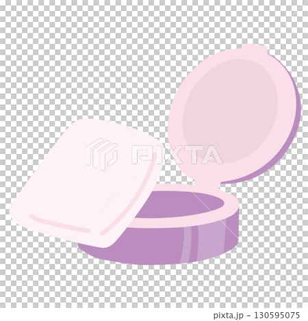 コンパクトとパフのメイク道具イラスト コンパクトとパフのメイク道具イラスト 130595075