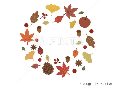 秋の実りと紅葉のリースベクター素材セット(どんぐり・松ぼっくり・落ち葉) 秋の実りと紅葉のリースベクター素材セット(どんぐり・松ぼっくり・落ち葉) 130595156
