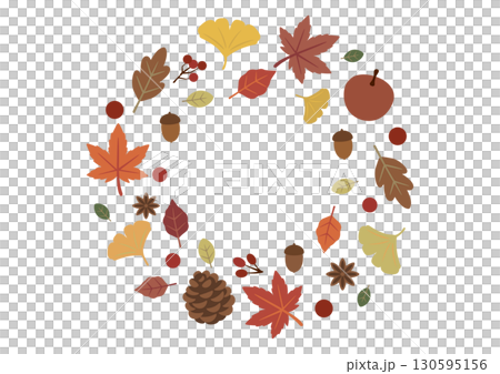 秋の実りと紅葉のリースベクター素材セット(どんぐり・松ぼっくり・落ち葉) 秋の実りと紅葉のリースベクター素材セット(どんぐり・松ぼっくり・落ち葉) 130595156