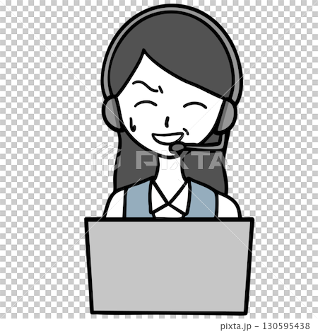 呼叫中心的一位女士苦笑著 呼叫中心的一位女士苦笑著 130595438