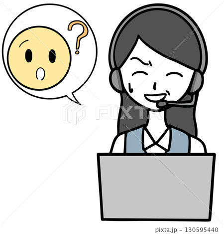 苦笑いのコールセンターの女性と問い合わせる人 苦笑いのコールセンターの女性と問い合わせる人 130595440