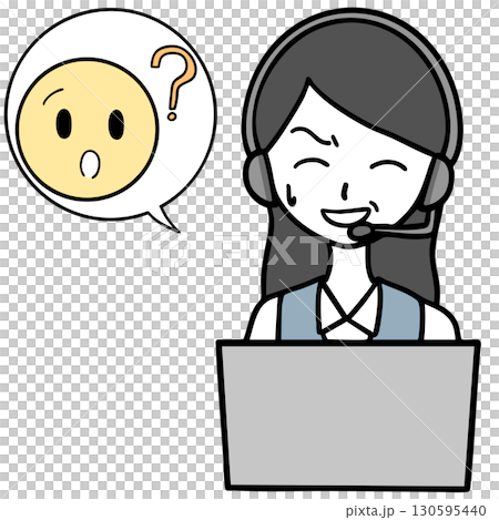 呼叫中心一位苦笑的女士和一位正在諮詢的人 呼叫中心一位苦笑的女士和一位正在諮詢的人 130595440