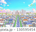 住宅街　CG 　パステルカラー　都市　街並み　背景 　ポップ 130595454