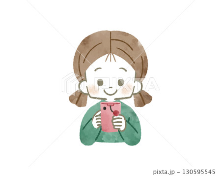 スマートフォンを使っている女の子-水彩 130595545