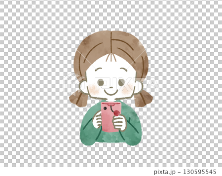 スマートフォンを使っている女の子-水彩 130595545