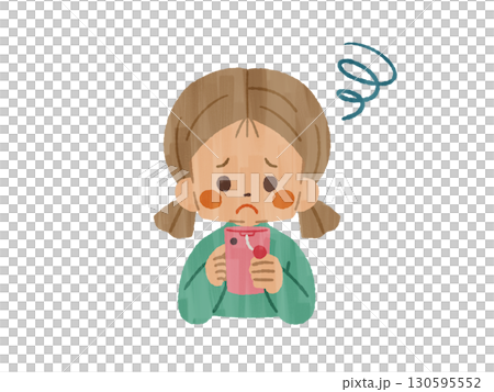 困った表情でスマートフォンを使っている女の子-ガッシュ 困った表情でスマートフォンを使っている女の子-ガッシュ 130595552