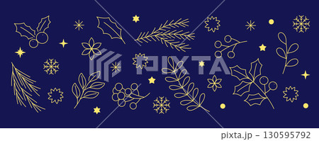 クリスマス2025_シンプルな線のクリスマスモチーフ クリスマス2025_シンプルな線のクリスマスモチーフ 130595792