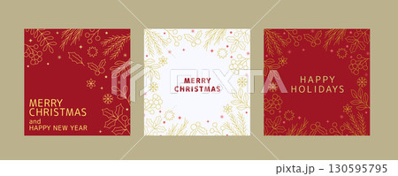 クリスマス2025_シンプルな線のクリスマスモチーフのフレーム 130595795