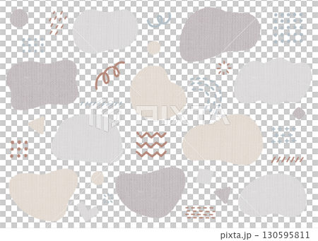 Hand drawn, fabric textured abstract shapes and decorative elements set. Neutral colors. 130595811