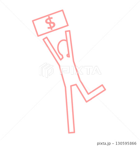 ドル紙幣に飛びつこうとしている人物のシルエット	 130595866